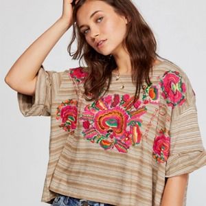 Free People Catalunya Embroidered Brown Top